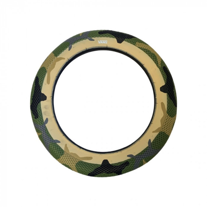 CULT VANS BMX TIRE 16" Green Camo/ Skin Wall