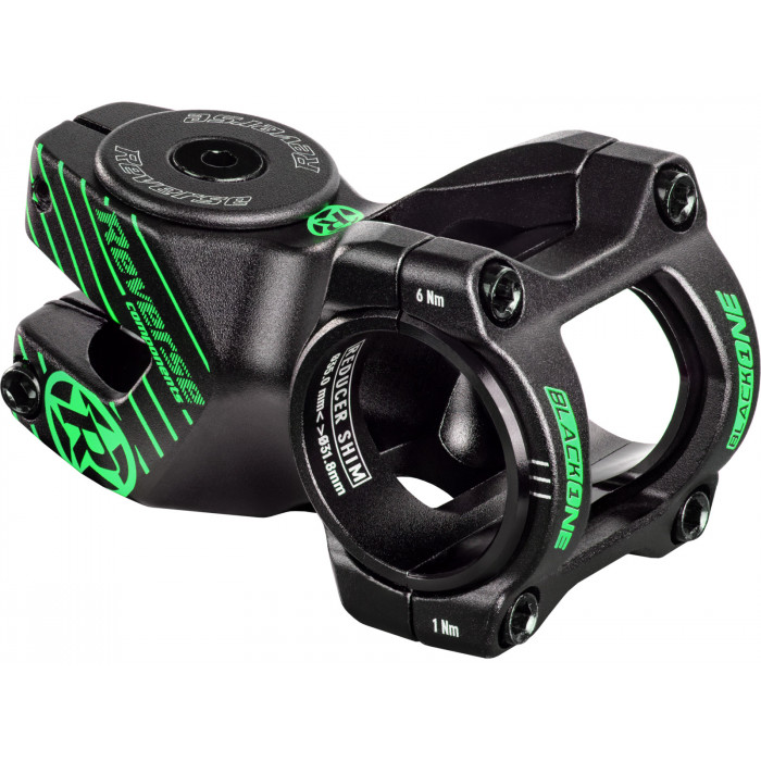 REVERSE Stem Black-ONE D-2 50mm Ø31,8 &  Ø35mm (Black/Green) inkl. Top Cap 